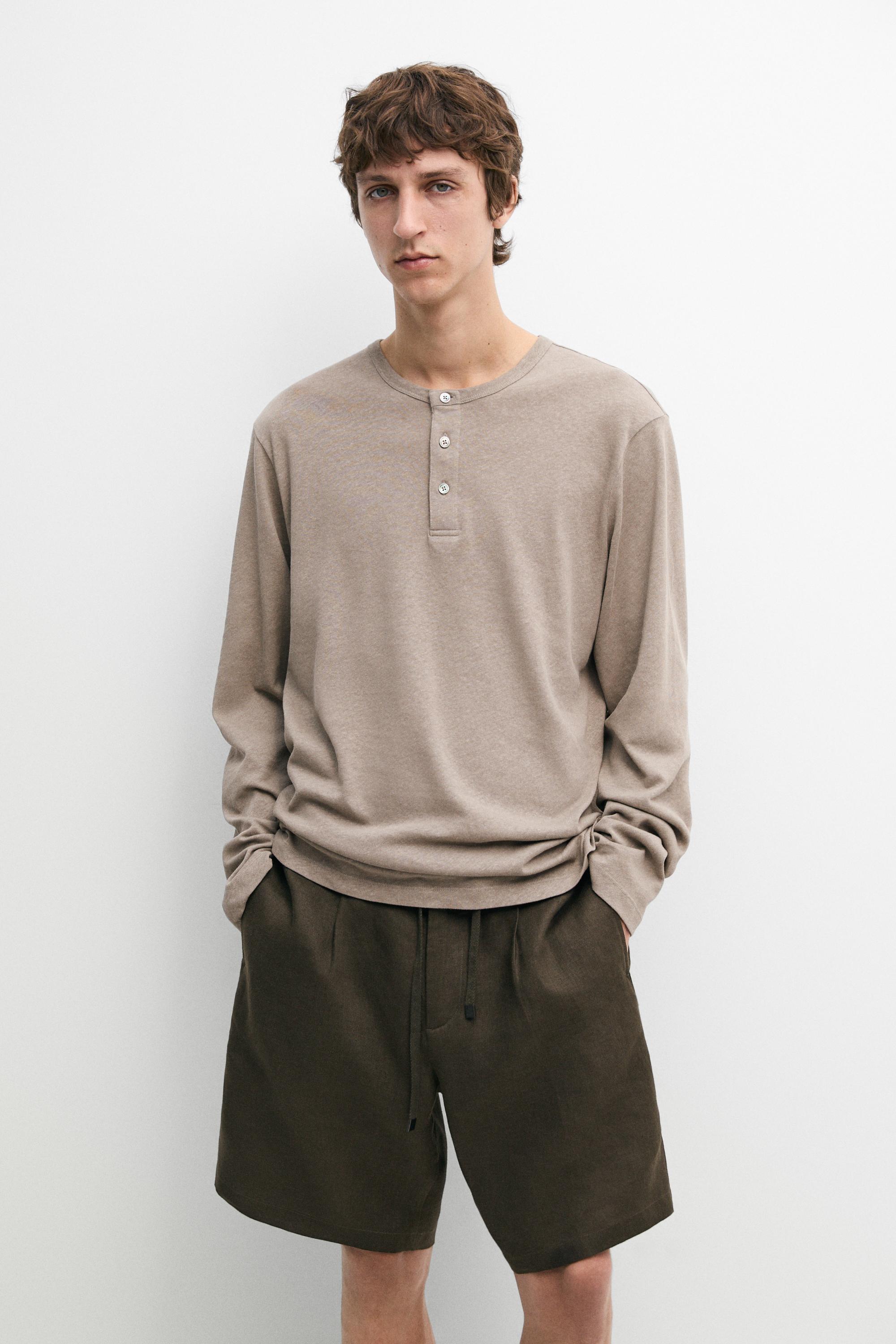 Long sleeve henley neck T-shirt